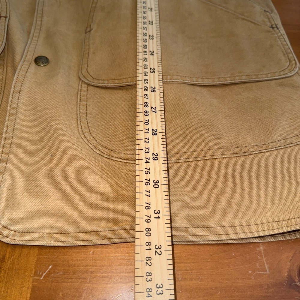 Vintage Woolrich Chore Coat Cotton Mens L Tan Leather Collar Removable Fleece - Picture 10 of 12